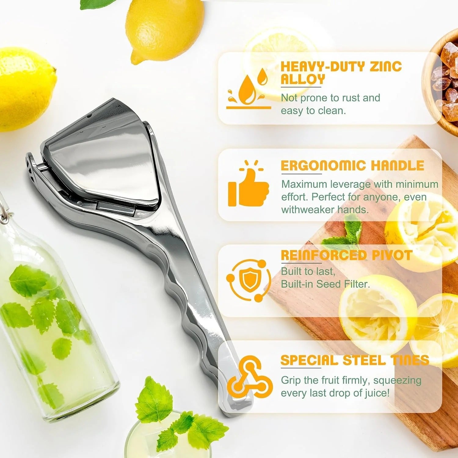 Stainless Steel Lemon Squeezer – Heavy-Duty Manual Juicer